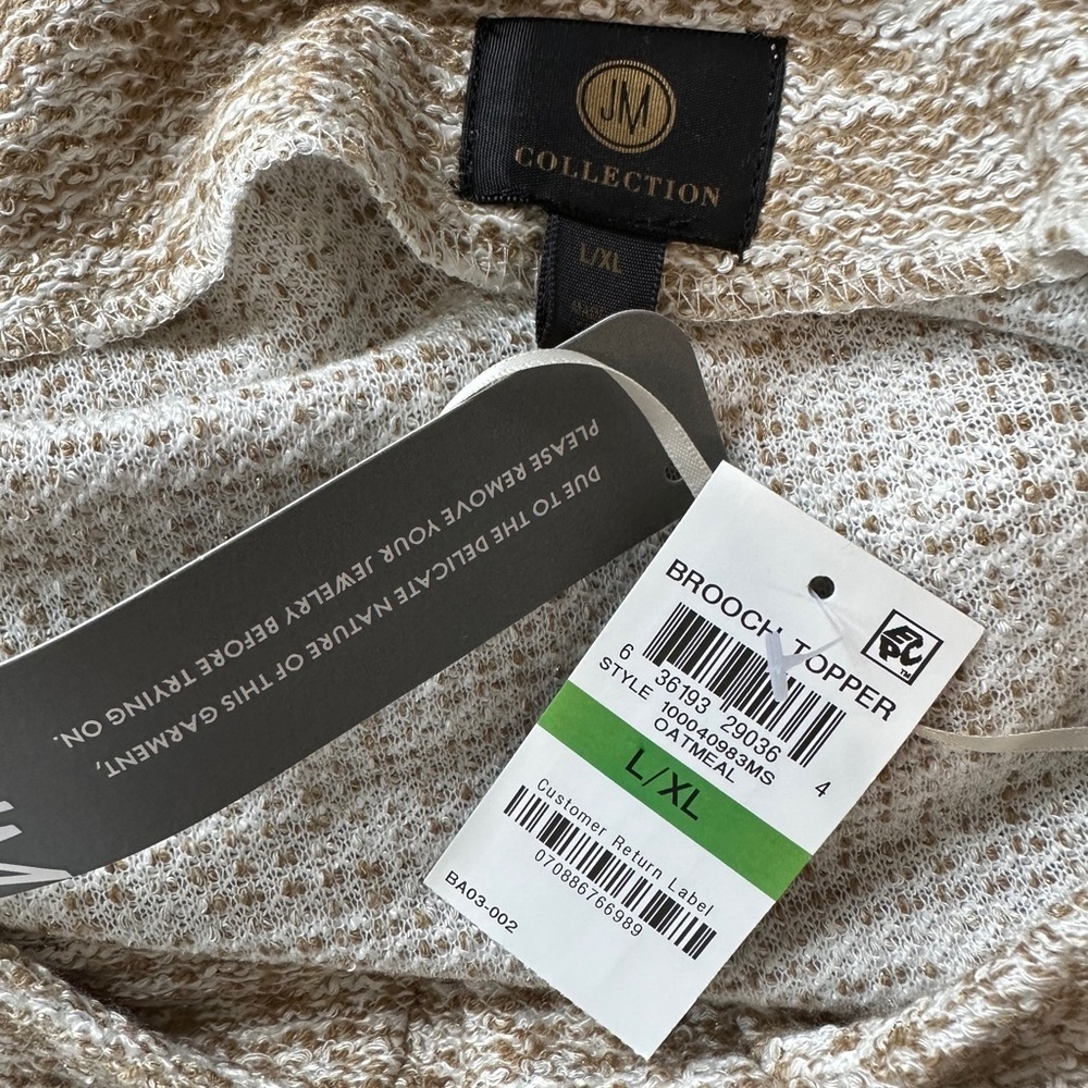 #3) NWT. JM Collection Stunning women’s Topper with brooch  L/XL oatmeal color - Picture 6 of 10